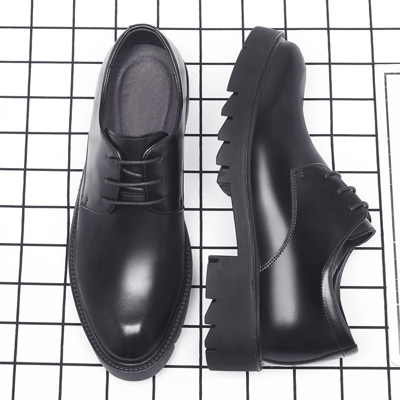 Men Shoes For Office Work - Erkek Siyah Deri Bağcıklı Kalın Tabanlı