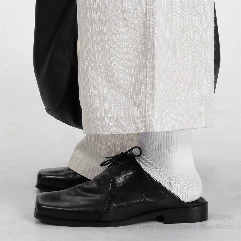 Men Shoes For Office Work - Yıkanmış Sığır Derisi Burunlu Terlik Erkek